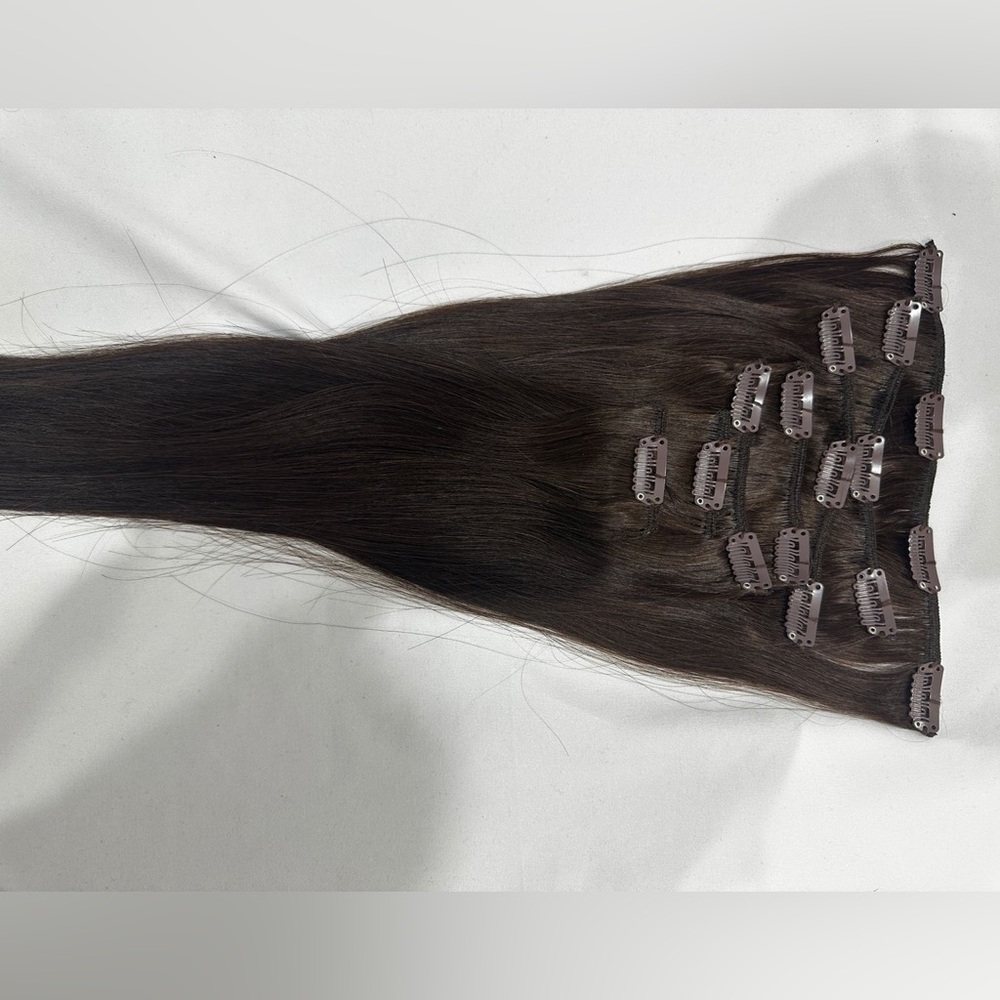 100% Human Hair Clip-In Extensions Dark Brown #2 21-22” 113 g Full Set - Picture 5 of 7